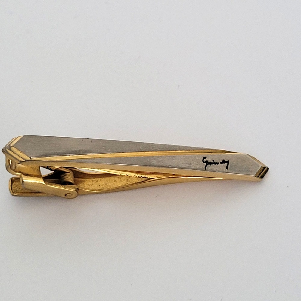 Givenchy Vintage Tie Clip Gold Silver Tone Two Tone Logo Tapered Mens Accessory